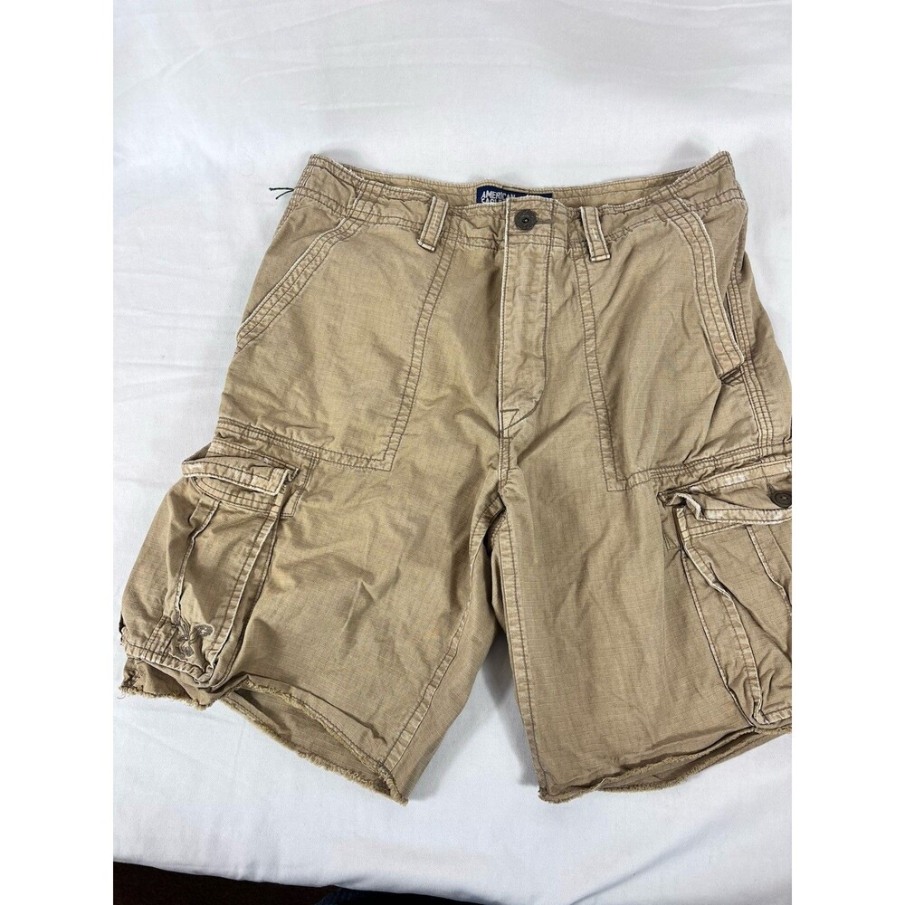 Vtg Y2K American Eagle Ripstop Paratrooper Cargo Shorts Mens 34 Khaki Distressed